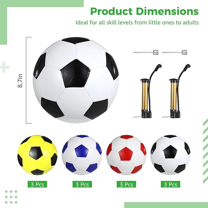 OMISTAR 12 Pack Soccer Balls Bulk Size 5 with 2 Air Pumps - Deflated Multicolor Training Footballs for Indoor/Outdoor Youth Adult Training, School Sports, Party Favors Gifts