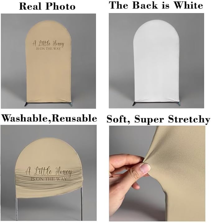 A Little Honey is ON The Way Theme Arched Backdrop Covers Beige Stretchy Arch Stand Cover for Baby Shower Birthday Party Decoration Props (No Stand!)