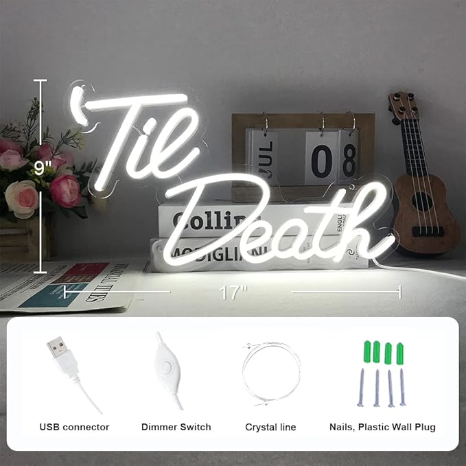 JXIN Til Death Neon Sign for Wall Decor, Til Death LED Neon Light Signs for Wedding Engagement Birthday Anniversary Proposal Party Bedroom Office, Wedding Gifts for Loved Ones, 16"x9" White