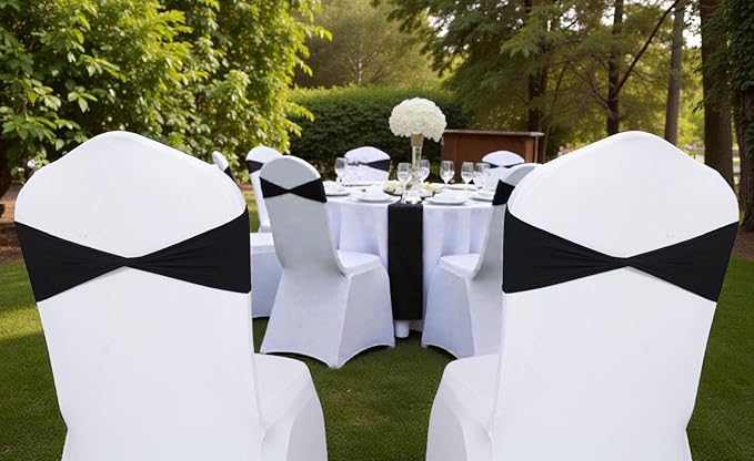 VDS Pack of 75 PCS | Black | Spandex Chair Sashes Bows Without Buckle | Stretch Elastic Banquet Universal Folding Chair Band Tie with for Wedding Party Conference Celebration Event Decoration