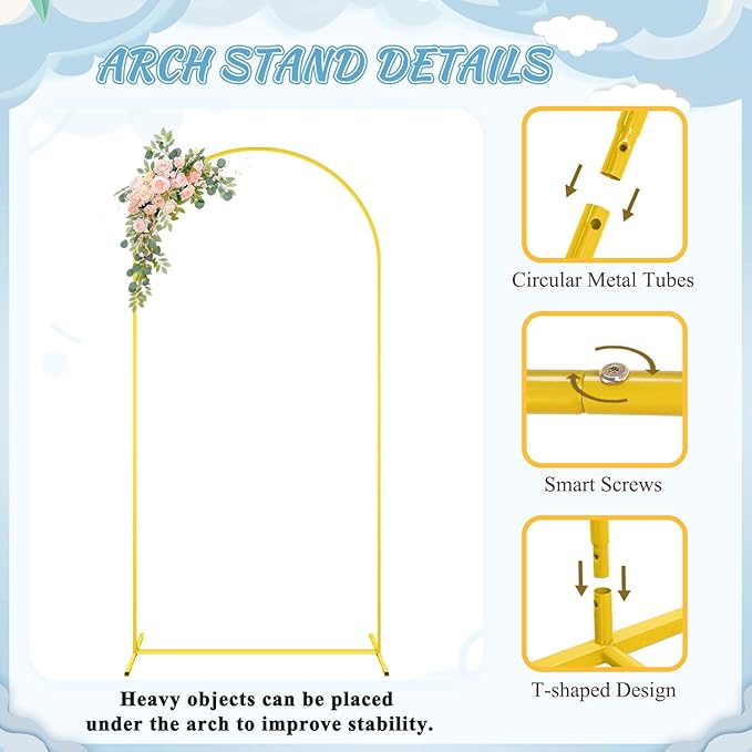 FOTSHARER 7.2FT Wedding Arch Backdrop Stand with White Arch Cover Set Balloon Arch Stand and Spandex Arches Backdrop Stands Cover Metal Back Drop Arches for Birthday Party Ceremony Banquet Decor