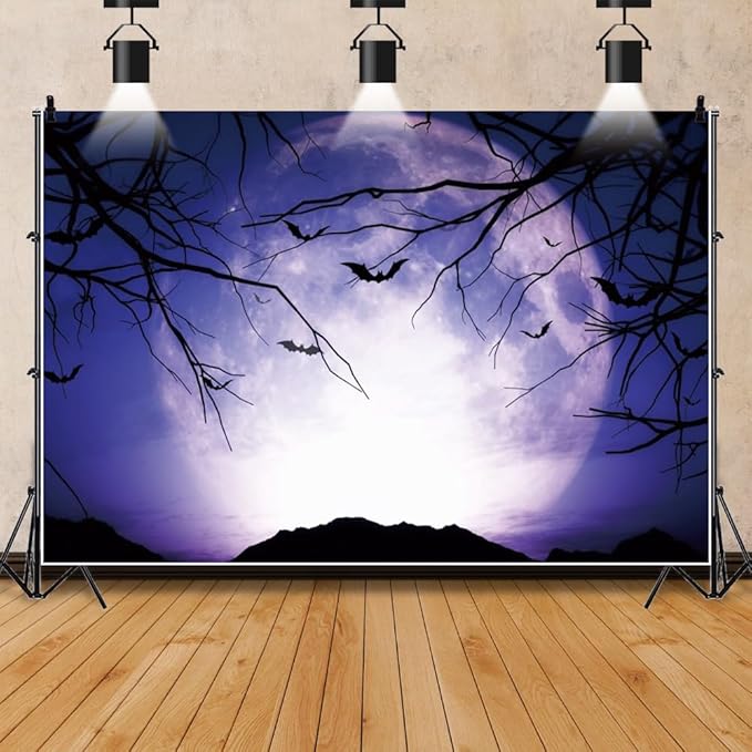 Leowefowa 15x8ft Halloween Night Backdrop Horrible Misty Forest Gloomy Moonlight Background Scary Dead Branch Bat Halloween Night Party Decor Banner Kids Adults Portraits Photo Props