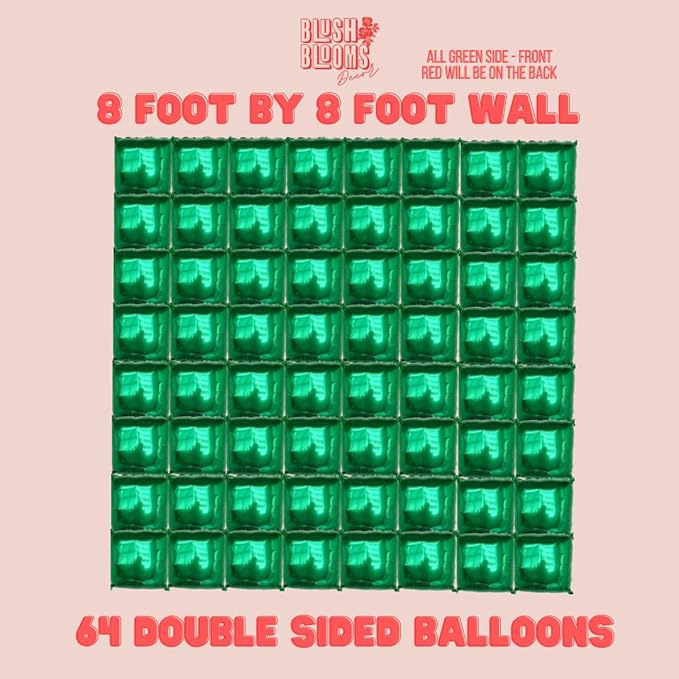 Black and Gold Foil Balloon Wall (64 Pack) | 8 Foot by 8 Foot Balloon Wall | Weddings, Birthdays, Showers, Parties, and Events (Red and Green)