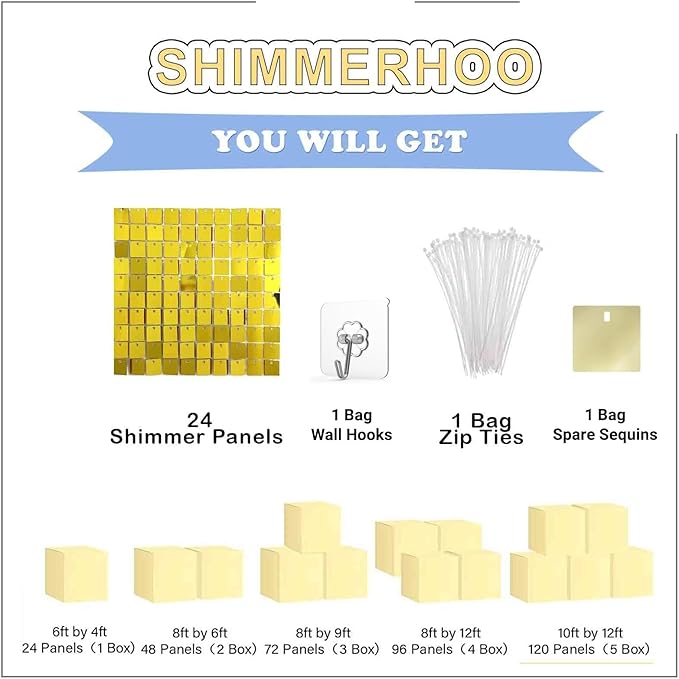 Shimmer Wall Backdrop - 24pcs Decorations Panel | Wedding, Birthday, Anniversary, Engagement & Bridal Shower Party Decor Panel (Champagne)