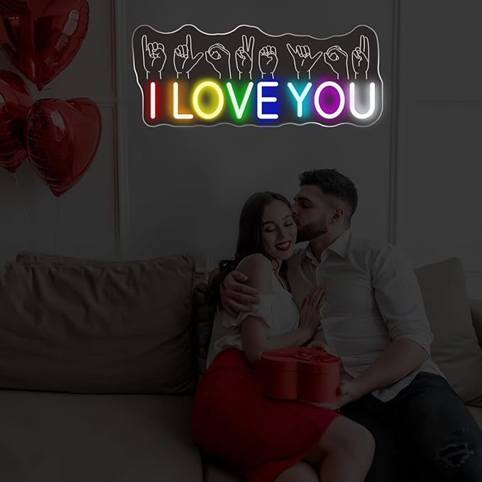 I Love You Neon Sign - 5-Level Dimmable USB Rainbow Neon Signs & Valentine's Day Decor, Ideal for Weddings, Parties, Bedrooms, Romantic Light Up Wall Art