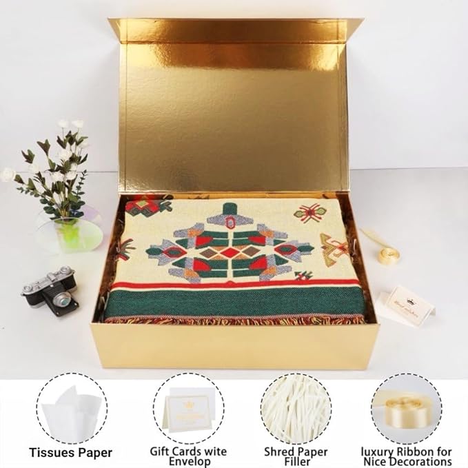 UoeRing 1 Extra Large Gold Gift Box 20x16x7 inch Luxury Gift Box for Presents with Magnetic Closure Lid Collapsible,Birthday,Christmas,Contains Card, Ribbon,Tissue Paper,Shredded Paper Filler