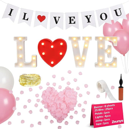 Valentine's Day Car Trunk Decoration Kit, with Balloon Rose Petals and I Love You Logo, Suitable For Decorating Proposals and Surprise Sirthday Confessions | by Zounys