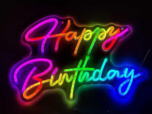 Ulalaza Smart RGB & Color Flow Effect Happy Birthday LED Neon Sign with Remote & App Control Music Sync Timer Setting LED Acrylic Light for Wall Party Décor Bedroom Bar Wedding Home Birthday USB Powered