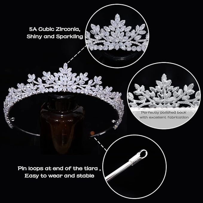 Jorsnovs Sparkly Small Zircon Wedding Crowns and Tiaras for Women Handmade Cubic Zirconia Princess Headpieces Sweet 16 Birthday Headdress