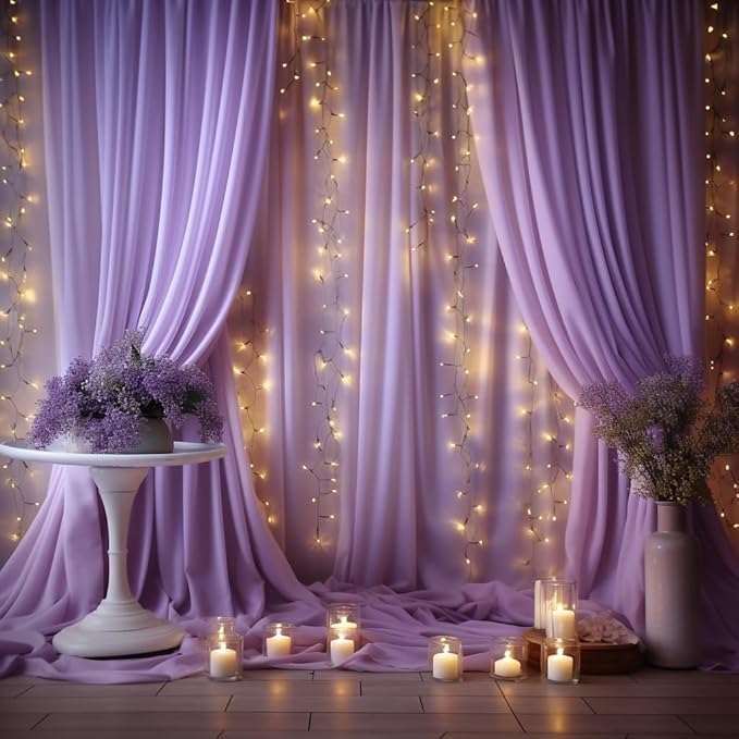 10 ft x 10 ft Wrinkle Free Lavender Backdrop Curtain for Parties, Polyester Light Purple Photo Backdrop Drapes 2 Panels 5x10ft for Baby Shower Photoshoot Wedding Birthday Party Photography Curtains