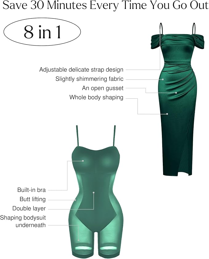 Popilush Womens Shapewear Maxi Dress Multi Way Wear Off The Shoulder Bodycon Long Cocktail Formal Dresses