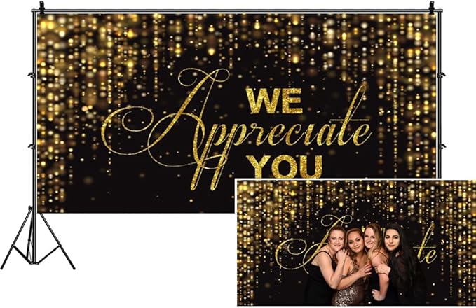 We Appreciate You Banner Backdrop 15x8ft Black Gold Employee Appreciation Decors Thank You for All You Do Background Banner Veterans Teacher Doctor Nurse Staff Appreciation Party Decorations