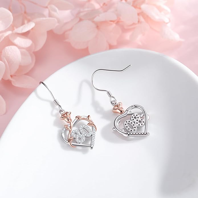 15th/ 16th/ 18th/ 50th/ 60th/ 80th Birthday Gifts for Women Daughter 925 Sterling Silver Love Heart Rose Flower Drop & Dangle Earrings Birthday Mothers Day Christmas Anniversary Graduation Jewelry