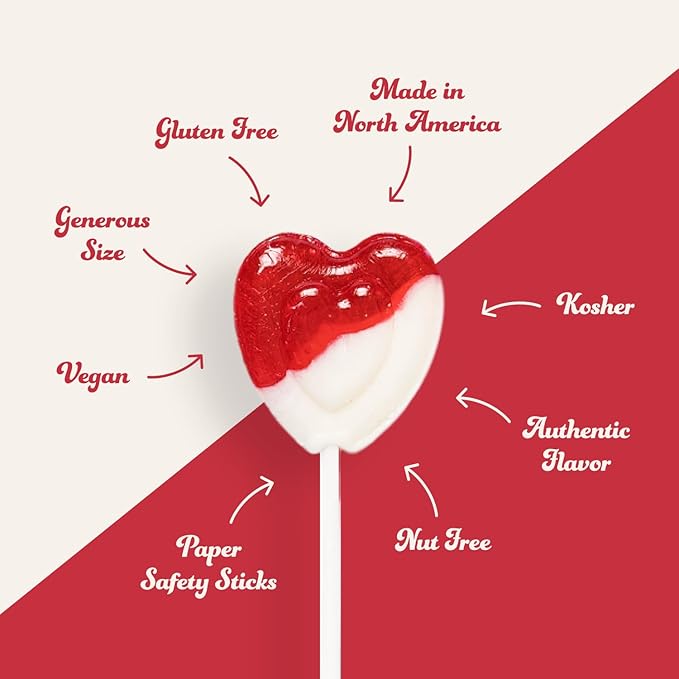 Heart Lollipops by Candy Creek, Bulk 5 lb. Carton, Strawberry Cream Valentine’s Candy- nut free