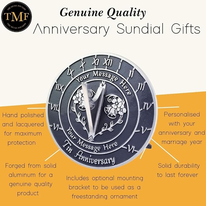 The Metal Foundry Personalized Tin 10th Large Sundial - Recycled Metal Home Decor Or Garden Present Idea Made in The UK for Parents, Grandparents, Friends, Couples On 10 Yr Marriage