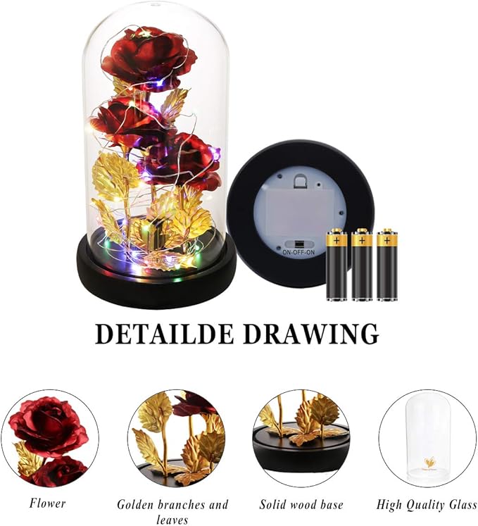 Valentines Day Rose Gifts for Her Galaxy Flower Rose in Glass Dome with 2 Light Modes,Enchanted Rose Light Up Rose Valentines Anniversary Birthday Gifts for Wife Girlfriend Women Mom Best Friend Her