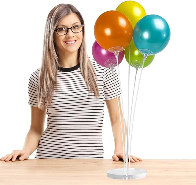 Reusable Balloon Tabletop Kit - Helium-Free Vinyl Bouquets - Lasting Inflation - Includes 5 Balloons, Stems & Acrylic Base, for Business, Schools & Events (Fiesta)