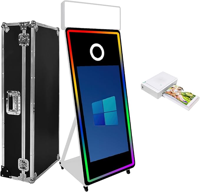 Magic Mirror Photo Booth,Mirror Photo Booth Interactive Touch Screen with Flight Case, Built-in Mini PC with Instant Print and Sharing for Event Party Wedding Rental (White, 43''Screen+Printer)