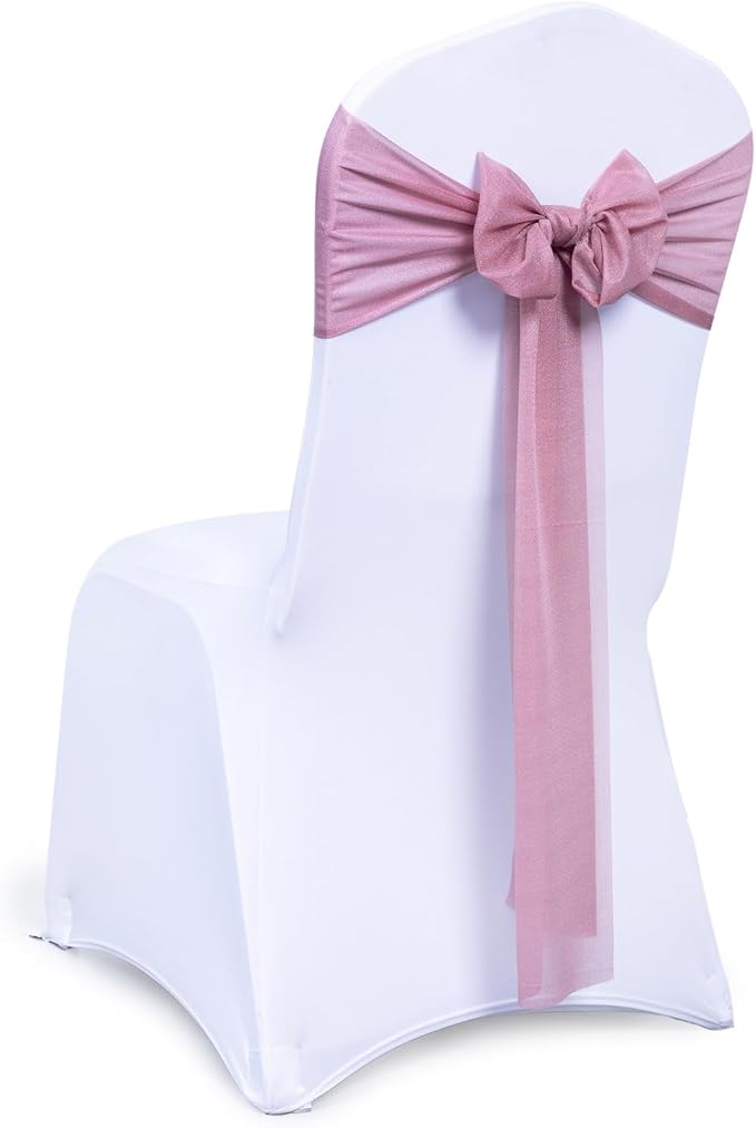 VDS Pack of 75, Mauva, Sheer Chiffon Chair Sashes Bows Chair Cover Back Tie Ribbon for Wedding Birthday Baby Shower Engagement Ceremony Event Party Banquet Restaurant Dining Chair Decoration
