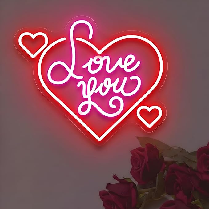 Love You Neon Sign for Wall Decor, Soft Handwritten LED Neon Light for Bedroom & Romantic Night, Heartfelt Neon Wall Art for Anniversary & Valentine’s Day Decorations 15"x12.8"