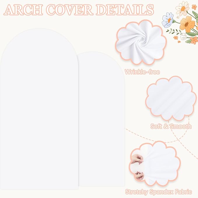 Arch Stand and Cover Set of 2 Metal Arch Backdrop Stand with White Arches Cover Spandex 7.2 and 6FT Wedding Arched Stands Backdrop for Birthday Bridal Baby Shower Celebration Party Decoration