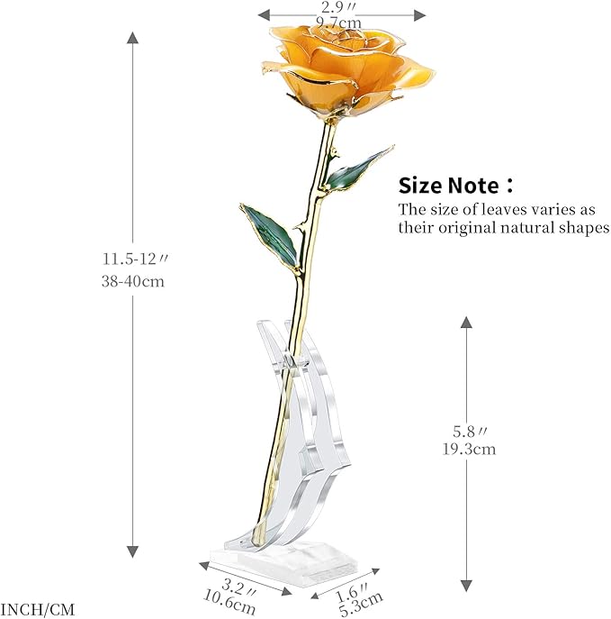 24K Forever Gold Rose, Gold Dipped Rose Made from Real Rose Best Gifts for her and Great Gifts for Her, Yellow with Stand