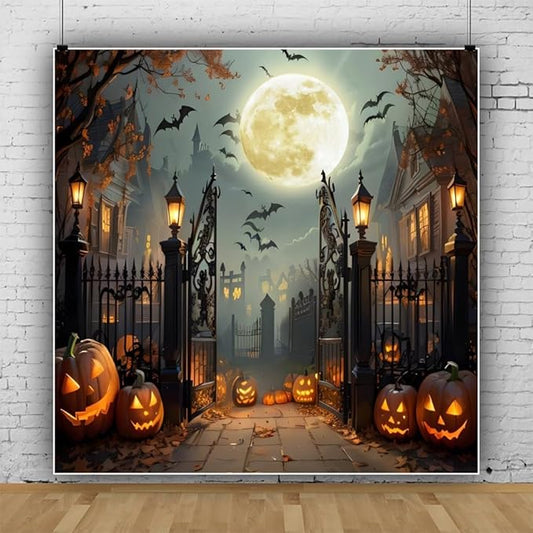 Leowefowa 6x6ft Halloween Backdrop Scary Full Moon Night Pumpkin Lantern Background Horror Bat Dead Tree Fall Leave Halloween Eve Party Banner Decor Photography Supplies Prop