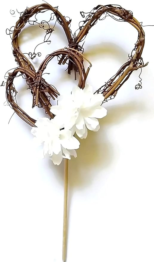 Simple Rustic Cake Topper with White Paper Carnation Flowers