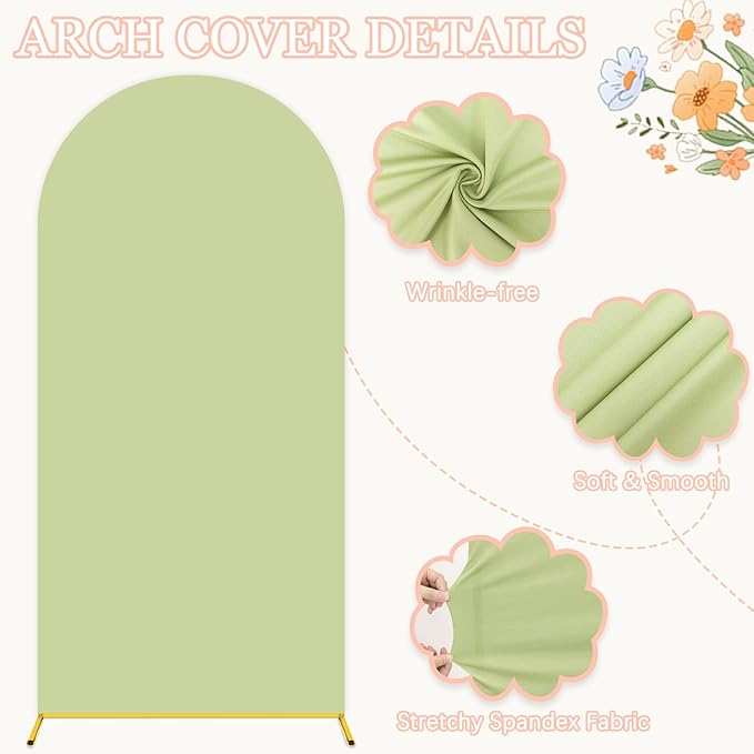 Metal Arch Backdrop Stand and Cover Set 7.2FT Backdrop Stands for Parties with Sage Green Arch Cover Spandex Wedding Backdrops Arches Frame Stand for Baby Shower Birthday Party Anniversary Decor