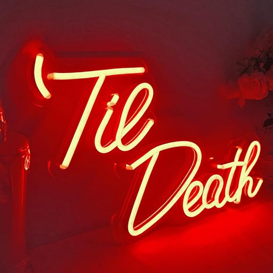 JXIN Til Death Neon Sign for Wall Decor, Til Death LED Neon Light Signs for Wedding Engagement Birthday Anniversary Proposal Party Bedroom Office, Wedding Gifts for Loved Ones, 16"x9" Red