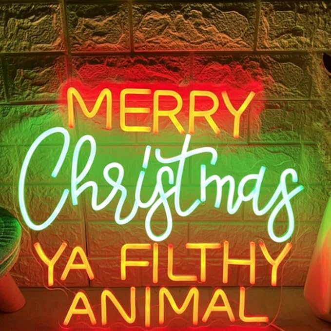Merry Christmas Ya Filthy Animal Neon Sign Custom Santa Claus LED Neon Light Night Light Wall Home Christmas Gift Store Decoration Xmas Gift Size: 18x15inch