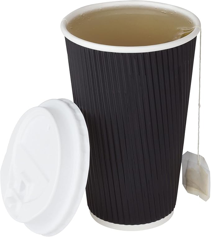Karat 16oz Ripple Insulated Coffee Hot Cups [500 Count] Black Double Poly Lined Paper Hot Cup - Ideal for Hot Beverages, 90mm (C-KRC516B)
