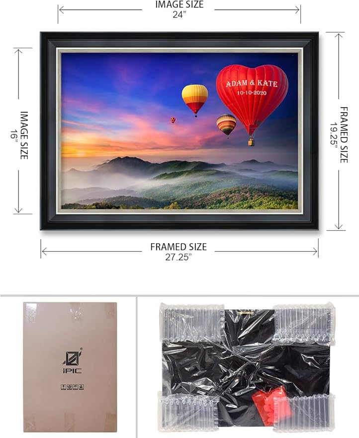 IPIC - Romance on High Personalized Framed Wall Art with Names and Date on, Giclee Prints with Solid Wood, Custom Memorial Gifts for Anniversary. Total Framed Size: 27.25" W x 19.25" H