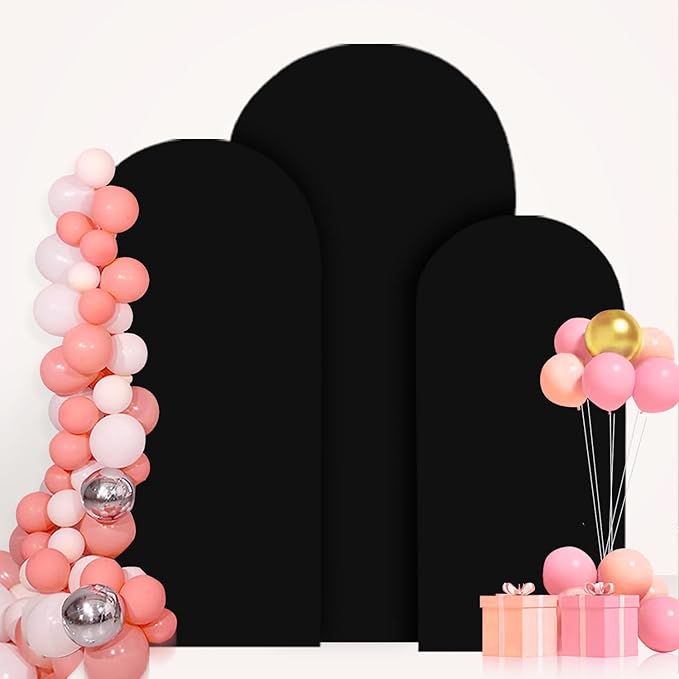 Spandex Arch Backdrop Cover Set of 3 Black Wedding Arch Stand Cover 5FT 6FT 7FT for Arched Frame Decor 2 Sided Arch Stand Covers Backdrop Fabric Round Top Arched Covers for Wedding Ceremony