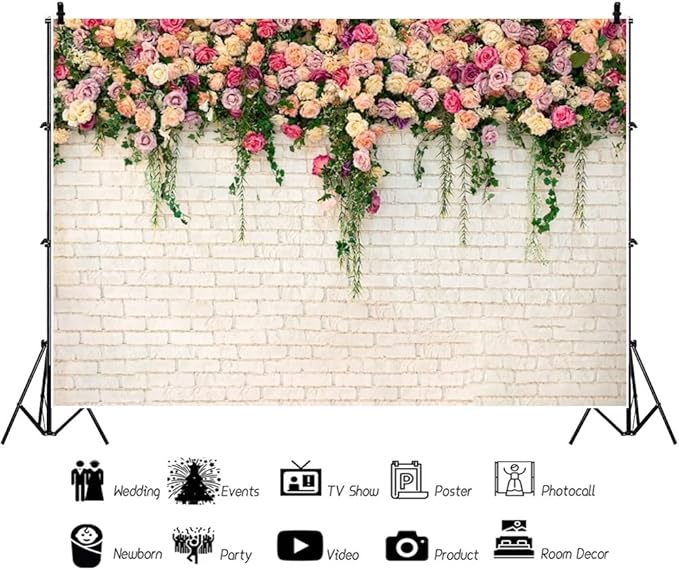 15x10ft Pink Floral Backdrop for Bridal Shower White Wall Photography Background Couple Wedding Party Decorations Bride Engagement Banner Props