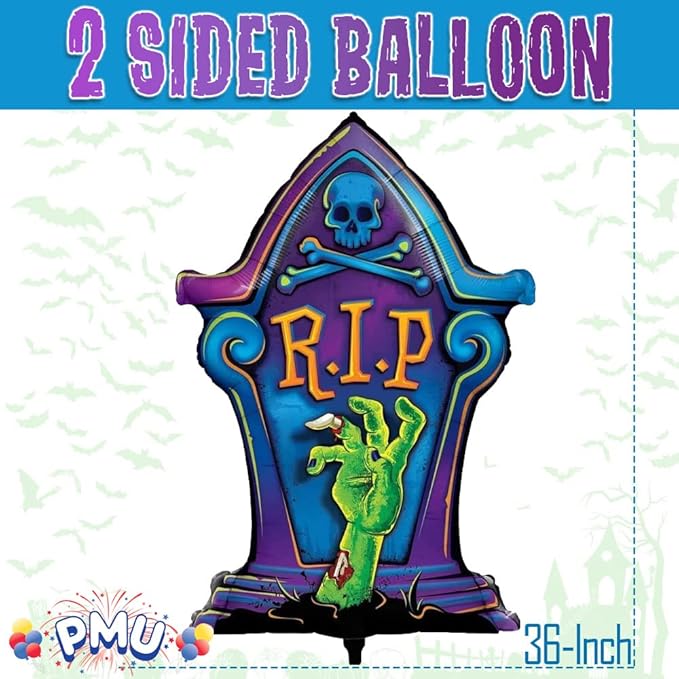 PMU 10 Pc Halloween R.I.P. Tombstone 36 Inch Jumbo Mylar-Foil Balloon