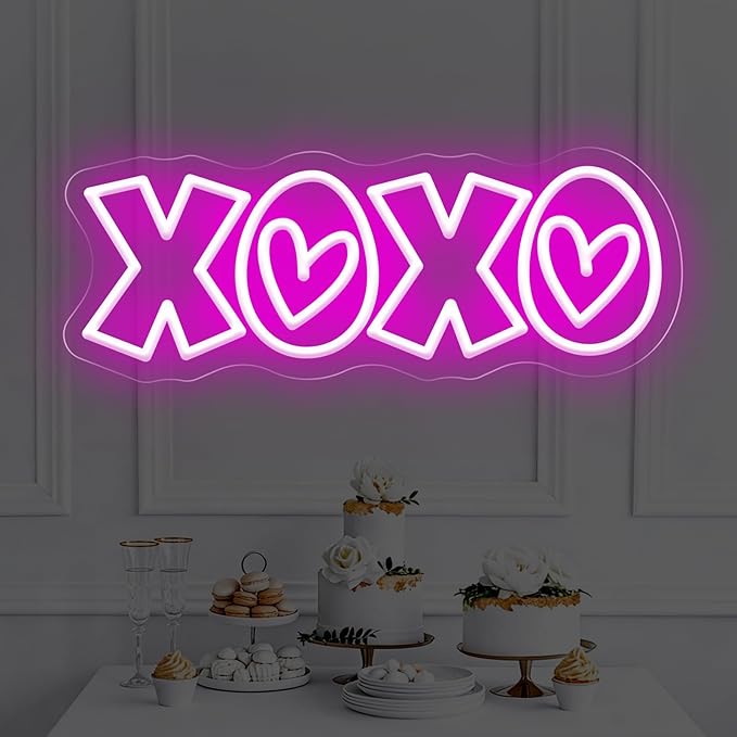 XOXO Neon Sign, Hot Pink LED Light with Romantic Heart Accents for Lover Valentine Gifts, Bedroom Wall Art, Valentine’s Day Gift, Romantic Home Decor, Couples Gift 15″ × 5.7″