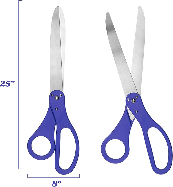 Deluxe Grand Opening Ribbon Cutting Ceremony Kit - 25" Giant Scissors with Blue Satin Ribbon, Banner, Bows, Balloons & More