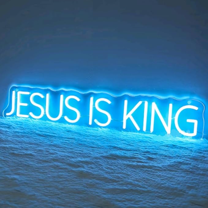 Jesus is king Neon Sign,Jesus Led Light Sign,Handmade Led Light Sign,Christian Decor,Gifts For Friends,Bedroom Wall Hangings,Religious Gift Size:20x4inches