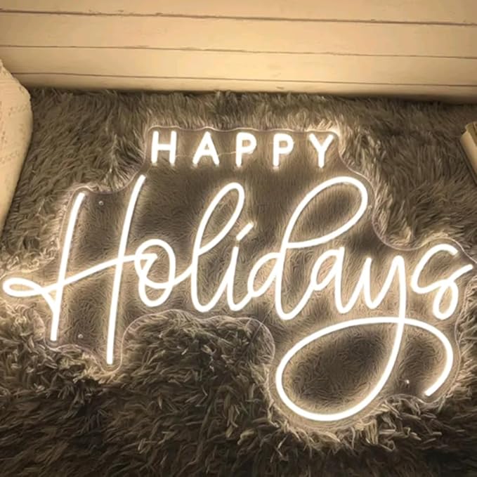 Happy Holidays Neon Sign, Custom Merry Christmas Decoration LED Neon Light Home Bar Shop Winter Festival Party Wall Art Decor Christmas Gift Size:18x11.5inches