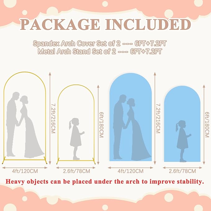 Wedding Backdrop Arch Stand with Cover 7.2FT 6FT Metal Arch Backdrop Stand and Cover Set of 2 Baby Blue Backdrop Cover for Balloon Arches Stands for Birthday Party Anniversary Bridal Baby Shower Decor