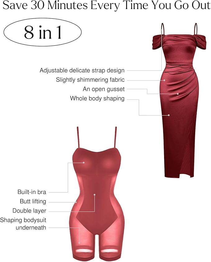 Popilush Womens Shapewear Maxi Dress Multi Way Wear Off The Shoulder Bodycon Long Cocktail Formal Dresses