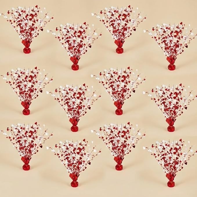 PMU 12 Pcs Red and White Hearts 15 Inch Centerpiece Valentine’s Day Decorations Balloon Weight Centerpiece Valentine's Day Theme