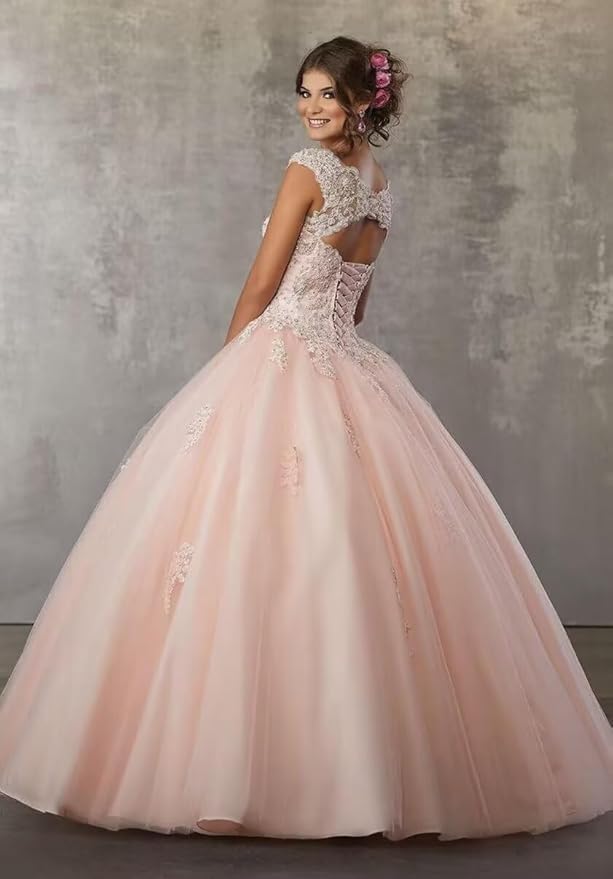 Laces Appliques Long Ball Gown Puffy Tulle Quinceanera Dresses Wedding Dresses with Sleeveless