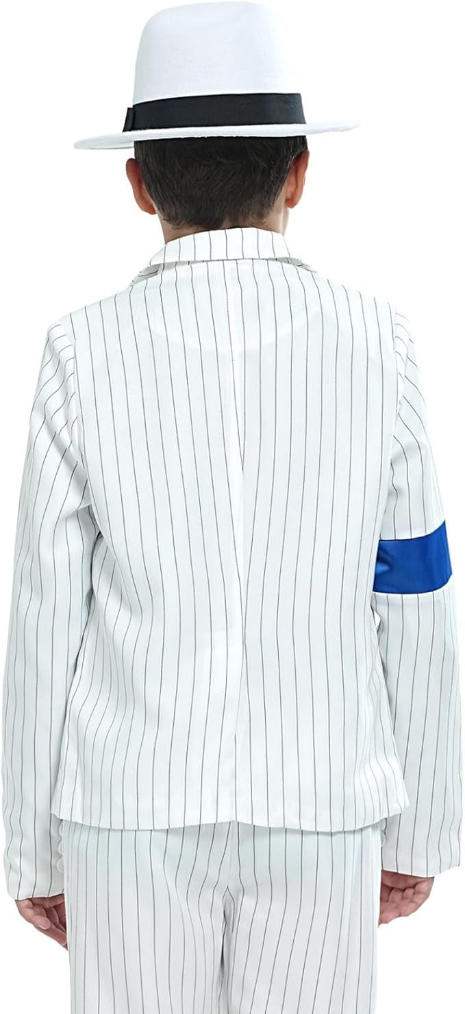 Boys White Striped Blue Armband Suit Birthday Halloween Party Cosplay Costumes for Kids