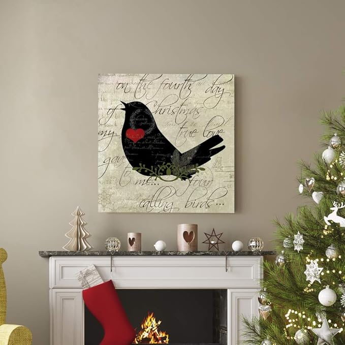 Renditions Gallery Twelve Days of Christmas Wall Art, Four Calling Birds, Cute Winter Artwork, Holiday Song Decor, Premium Gallery Wrapped Canvas, Ready to Hang, 32 in H x 32 in W, Made in America