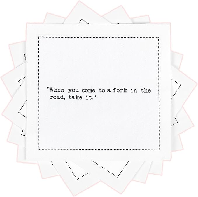 Five Star Funny Yogi Berra Quotes | White Cotton Cocktail Napkins | 50 Luxury Disposable Beverage Napkins with Witty Bar Quotes | Drink Napkins for Parties, Bars, Weddings & Game Nights