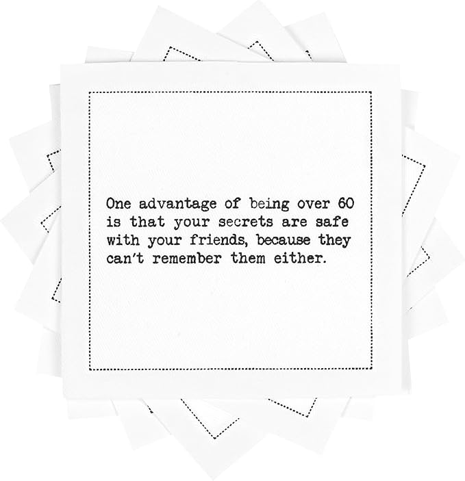 Five Star Funny 60th Birthday Quotes | White Cotton Cocktail Napkins | 50 Luxury Disposable Beverage Napkins with Witty Bar Quotes | Drink Napkins for Parties, Bars, Weddings & Game Nights