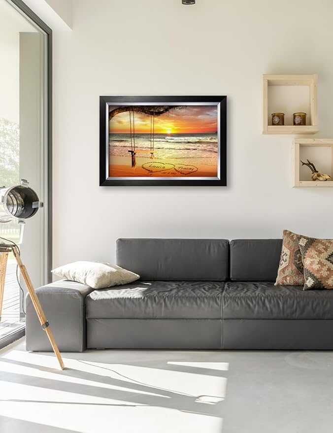 IPIC - "Eternal Love Personalized Framed Wall Art, Custom Beach Sunset Scene with Names and Date in Sand, A Personalized Gift for Couple, Wedding, or Anniversary, Coastal Home Decor
