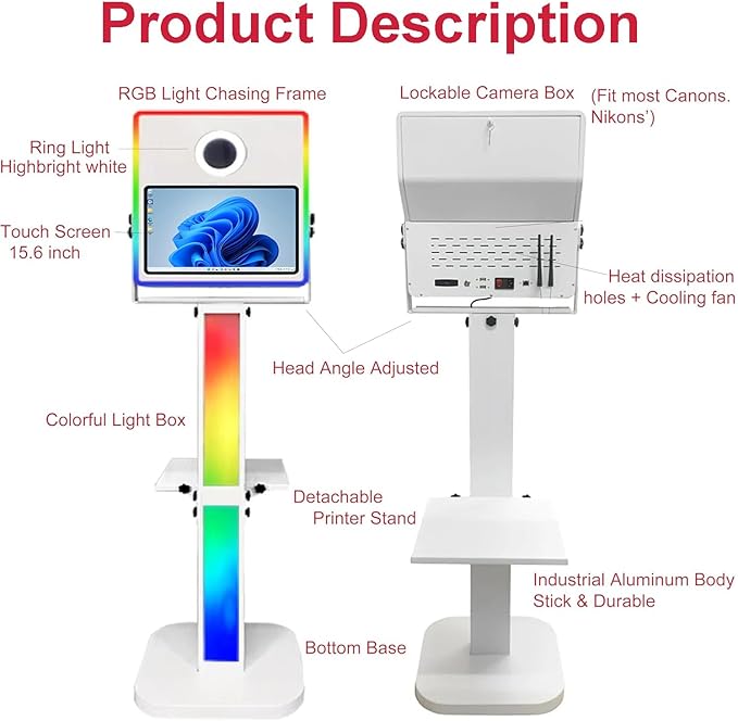 Portable Magic Mirror Photo Booth DSLR Photo Booth 15.6 inch Touch Screen Selfie Photobooth Black Machine for Wedding Party Events Rental with RGB Lights Red Carpet Props Flight Case (Black Color)